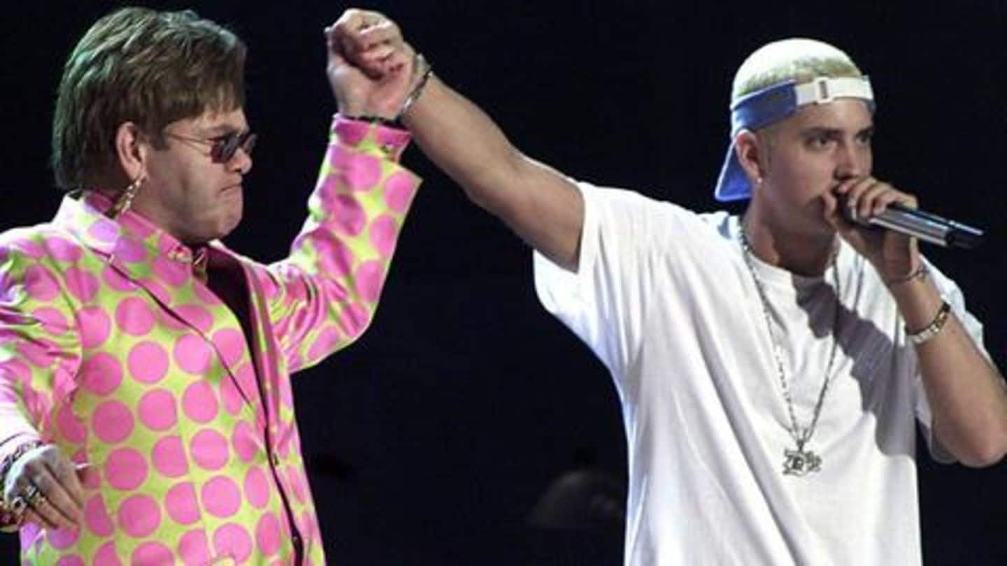 When Eminem gave diamond-encrusted cock rings to Elton John When Eminem gave diamond-encrusted cock rings to Elton John