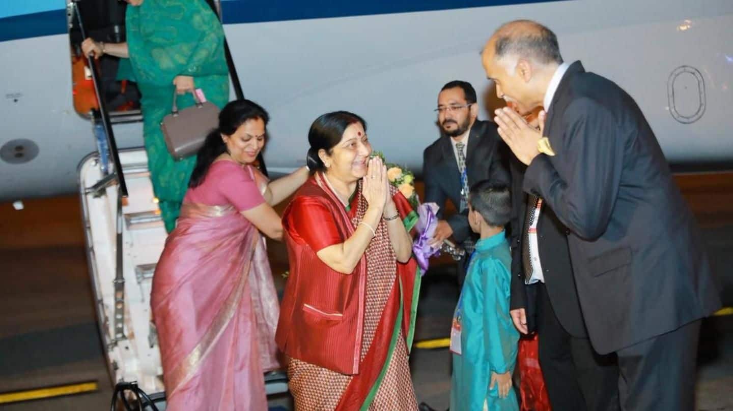 Sushma Swaraj arrives in Vietnam to deepen bilateral strategic cooperation