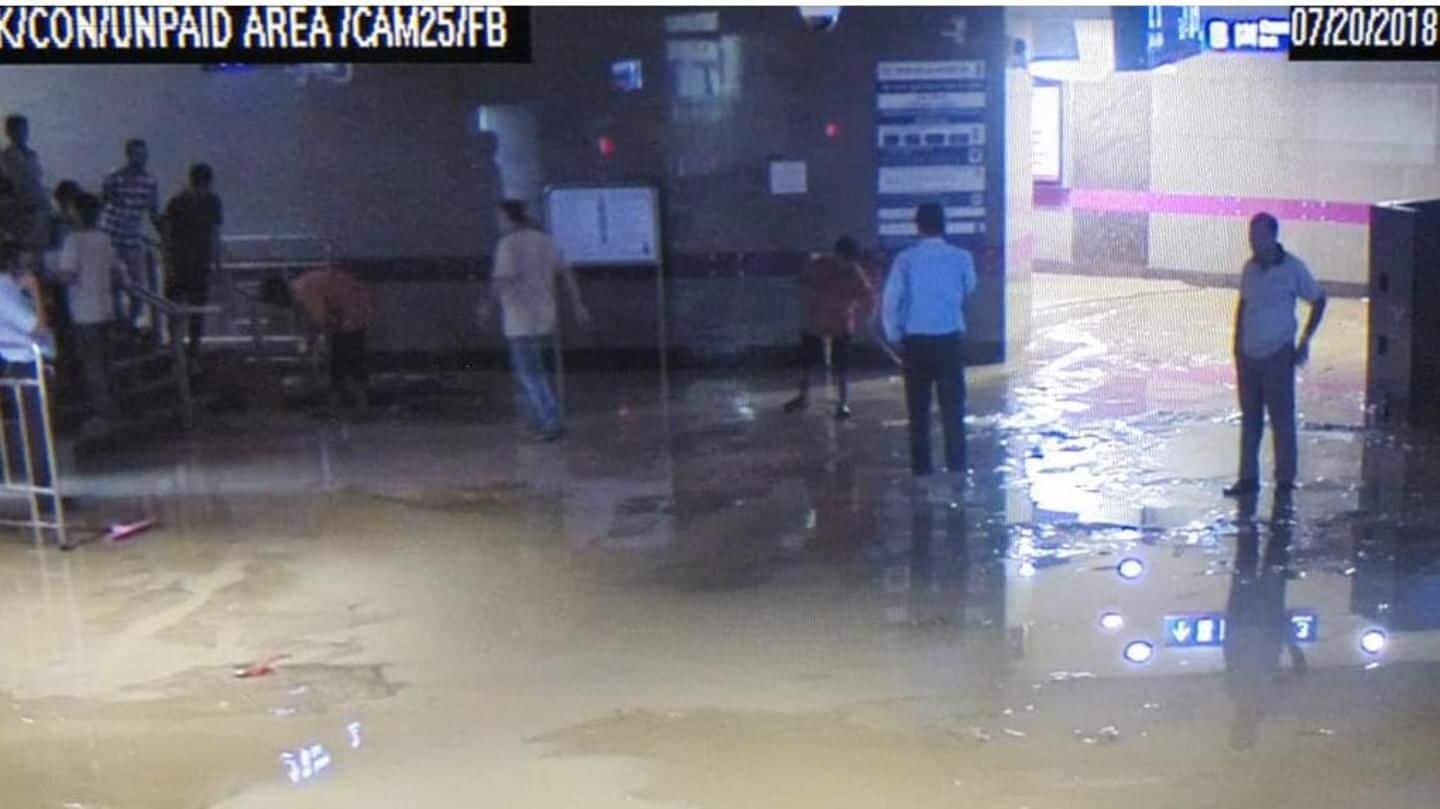 Delhi: Pavement outside GK metro station caves in amid rains