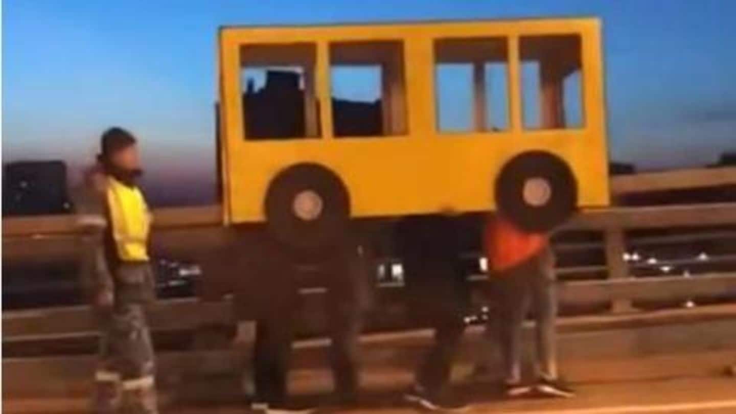 #Bus-ted: 4 Russians dress as 'bus' to cross vehicle-only bridge