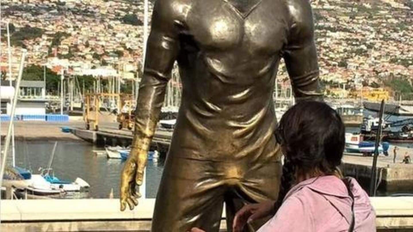 Cristiano Ronaldo's statue crotch rubbed multiple times, turns 'golden'