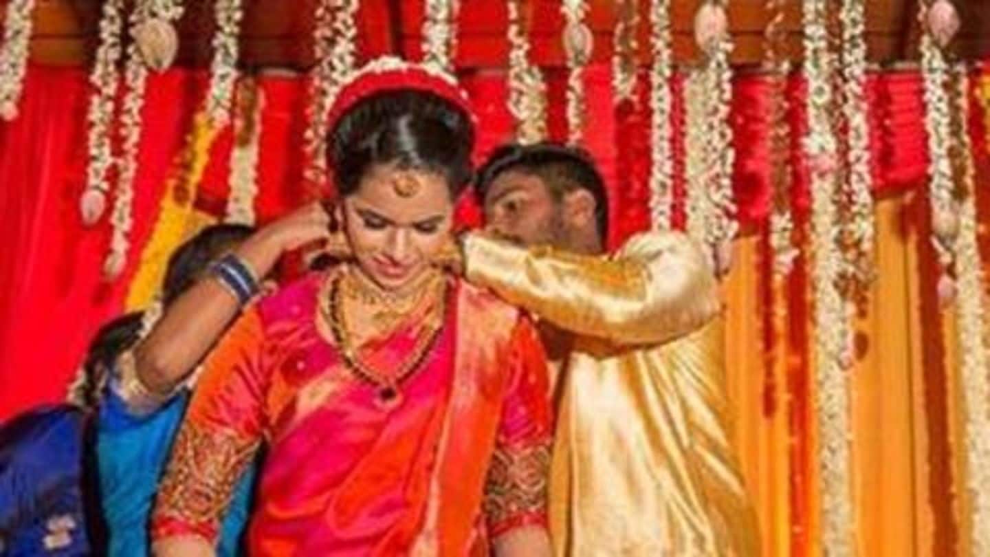 Indian Cricketer Sanju Samson ties knot with longtime girlfriend ... Kerala Hindu Nair Wedding Photos