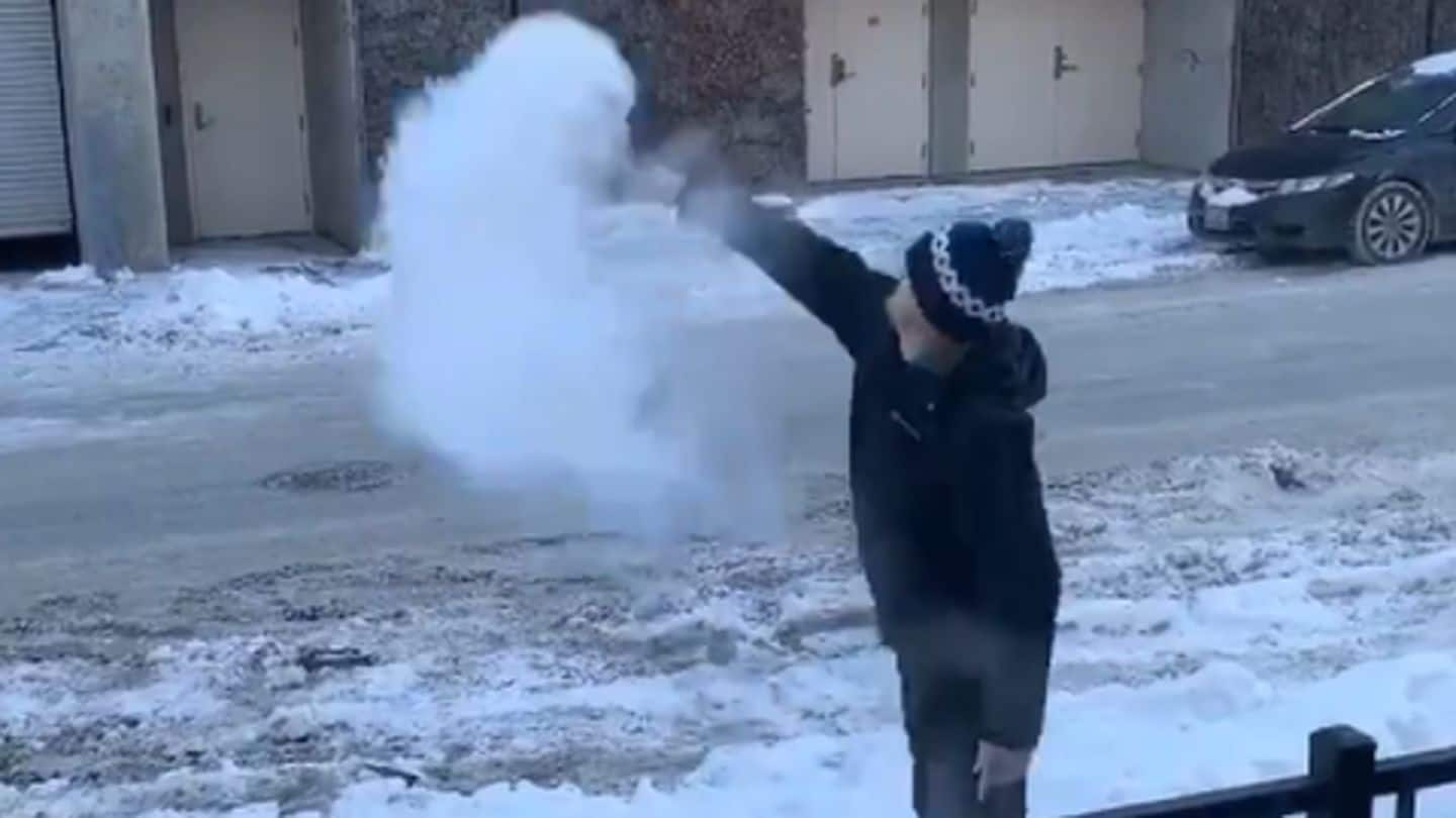 Watch: Boiling water freezes in air in Midwest US