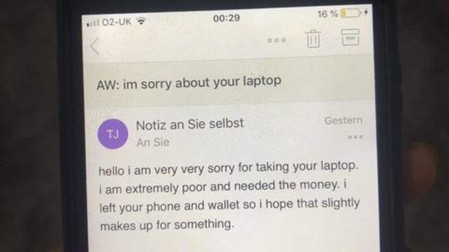 I'm extremely poor: UK man steals student's laptop, sends apology
