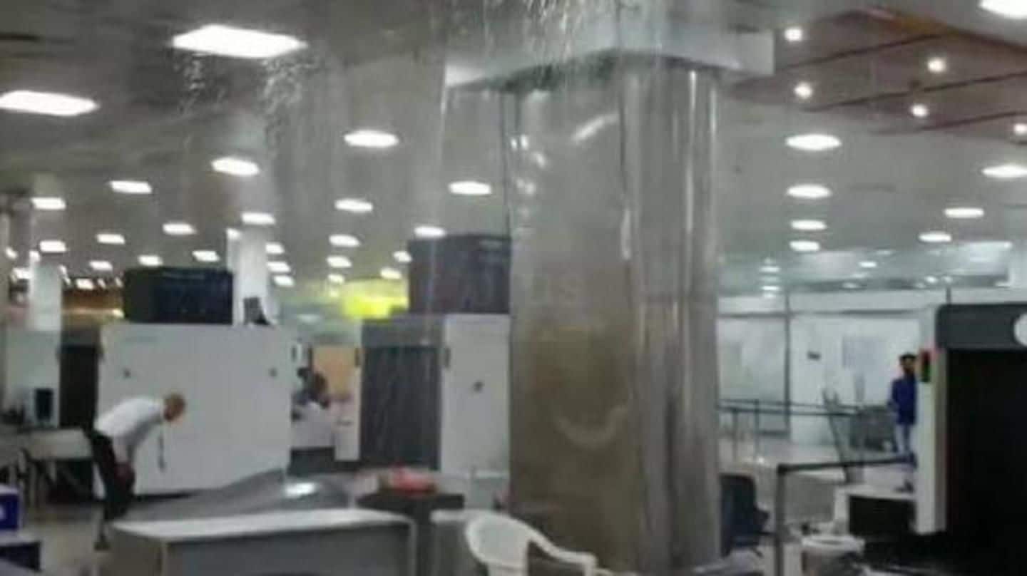 Assam: Rainwater pours through ceiling of Guwahati airport's passenger lounge