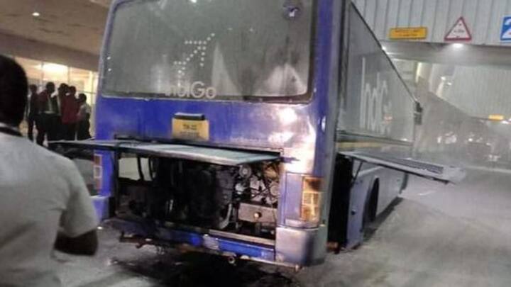 IndiGo bus carrying 50 passengers catches fire at Chennai airport