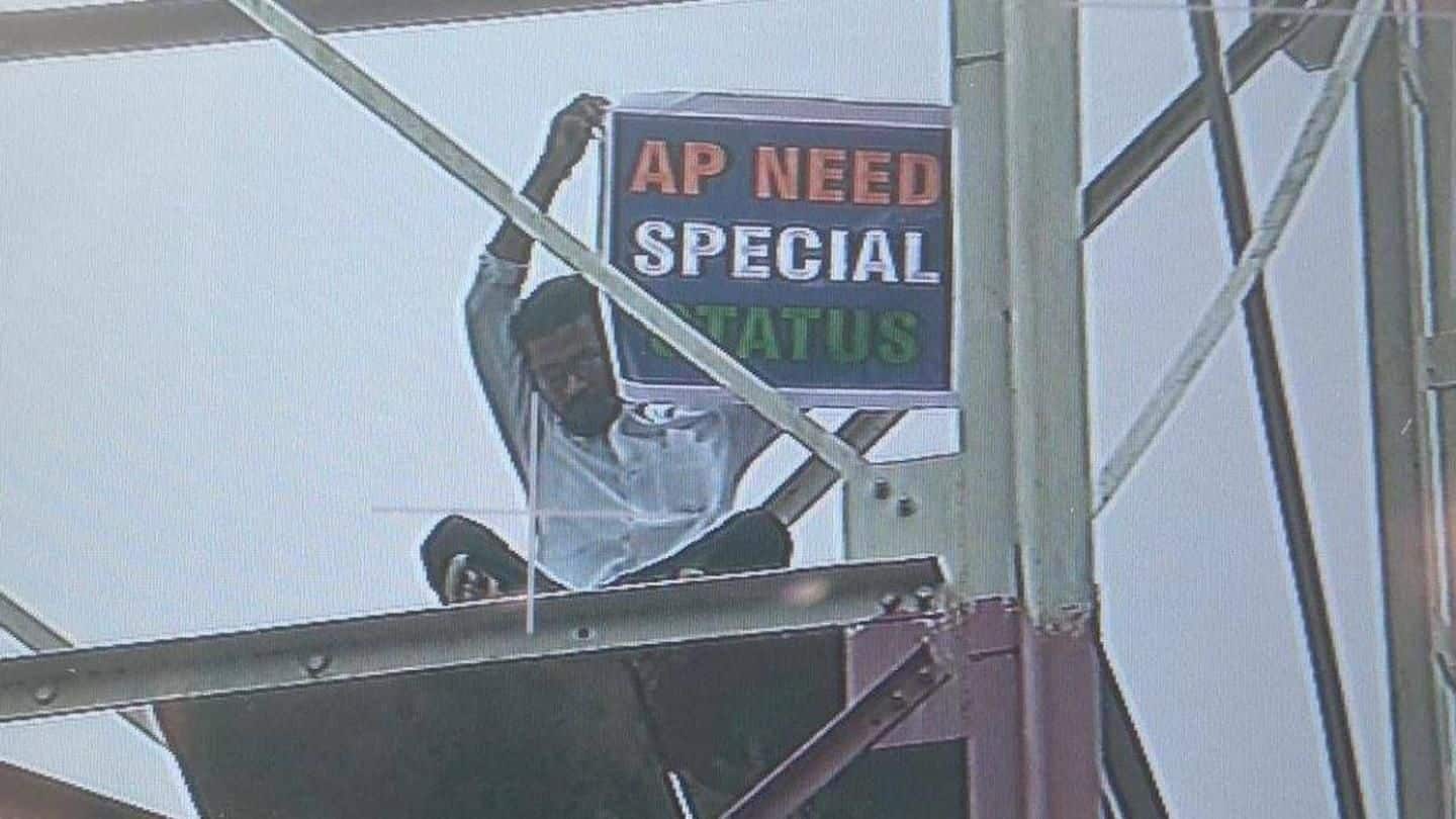 Delhi: Man climbs tower near Metro-Bhawan demanding special-status for AP