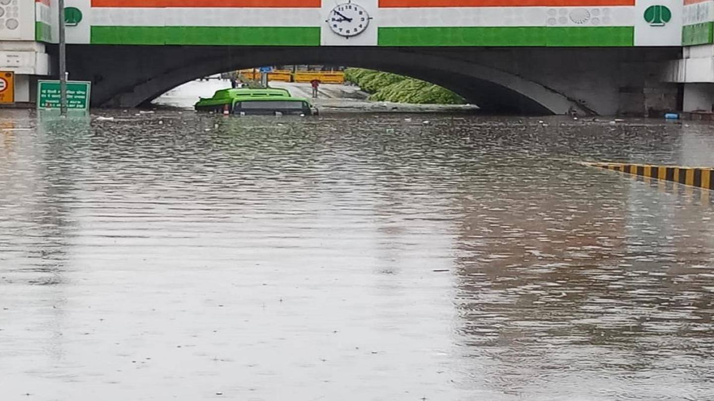 DTC bus was submerged, three persons rescued DTC bus was submerged, three persons rescued