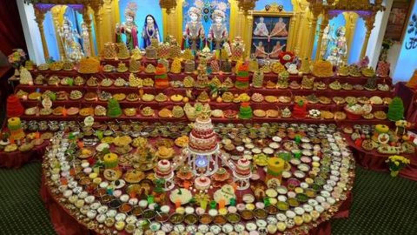 Govardhan-Puja is celebrated by offering Chhappan Bhog to Lord Krishna Govardhan-Puja is celebrated by offering Chhappan Bhog to Lord Krishna