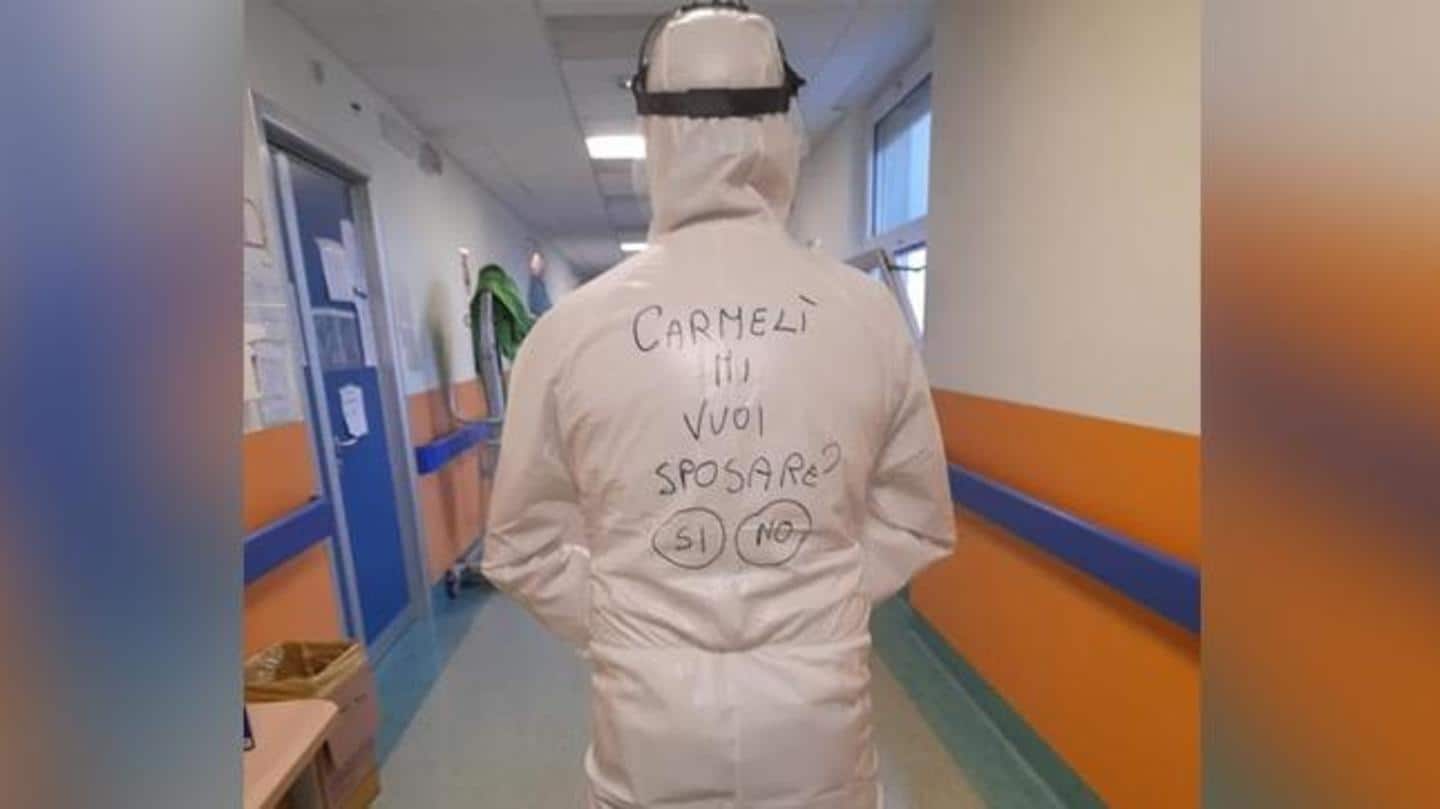Italian nurse proposes to girlfriend using his PPE kit