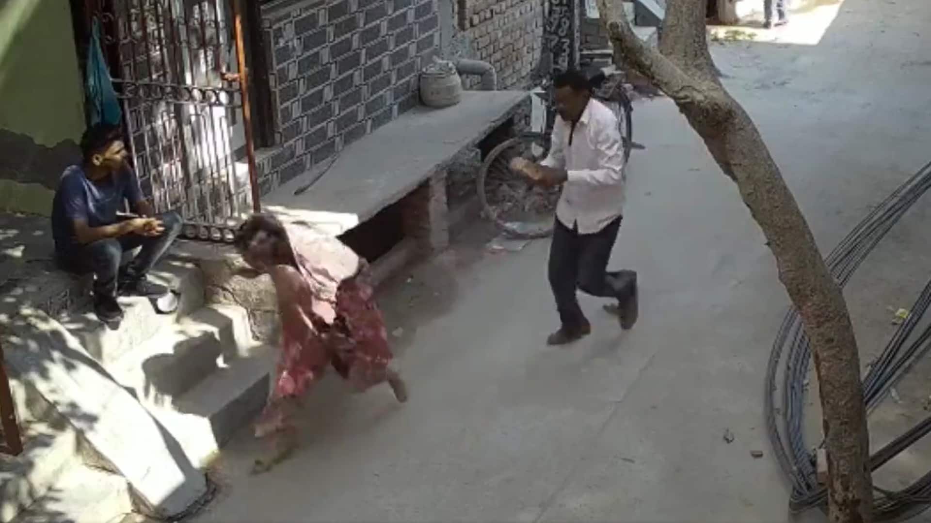 Delhi: Man hitting daughter-in-law with brick caught on camera
