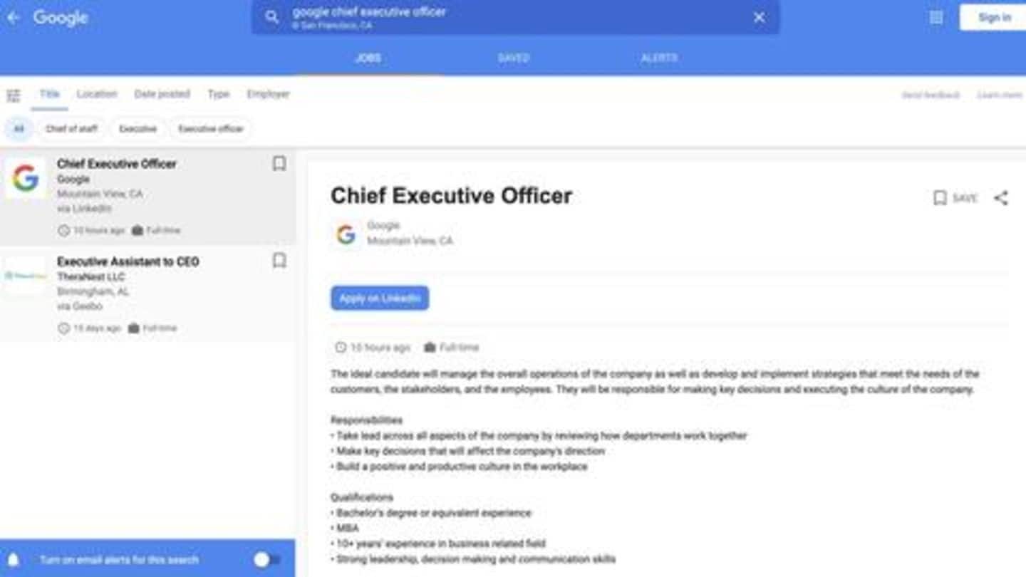 LinkedIn bug allowed fake job opening for Google's CEO position