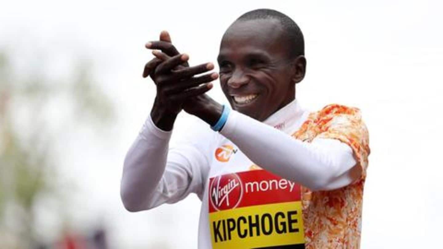 Kipchoge was supported by 41 pacemakers Kipchoge was supported by 41 pacemakers