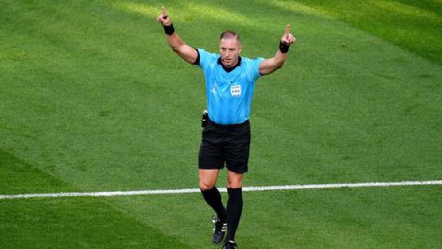 Step 1: On-field referee calls for VAR check following incident Step 1: On-field referee calls for VAR check following incident