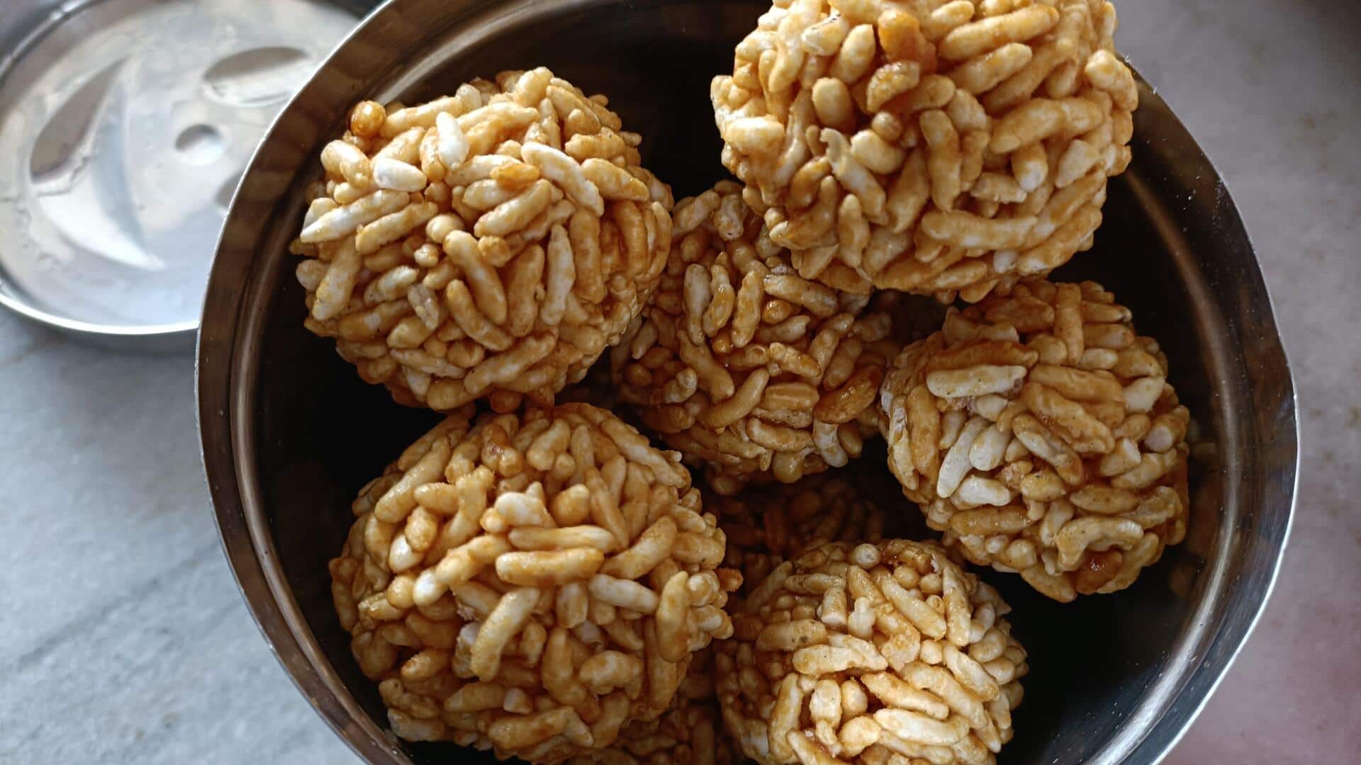 Got rice puffs? Turn them into these sweet laddus