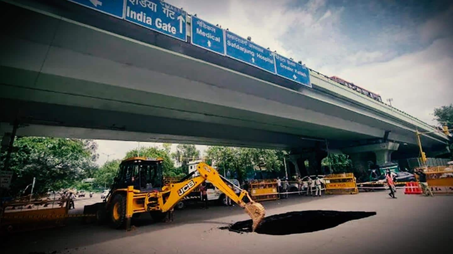 Huge section of Delhi road caves in near IIT