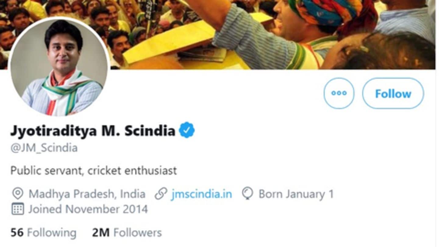Scindia's new bio reads, 'Public servant and cricket enthusiast' Scindia's new bio reads, 'Public servant and cricket enthusiast'