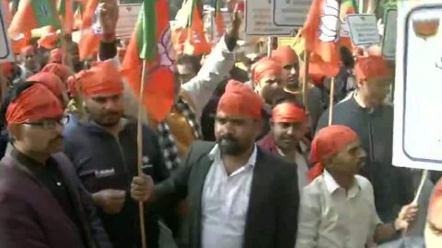 Delhi: After ticket distribution, BJP workers protest outside party office