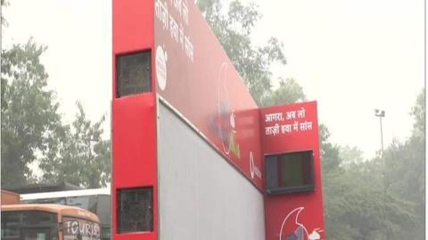 Mobile air purifier stationed near Taj Mahal's west gate Mobile air purifier stationed near Taj Mahal's west gate