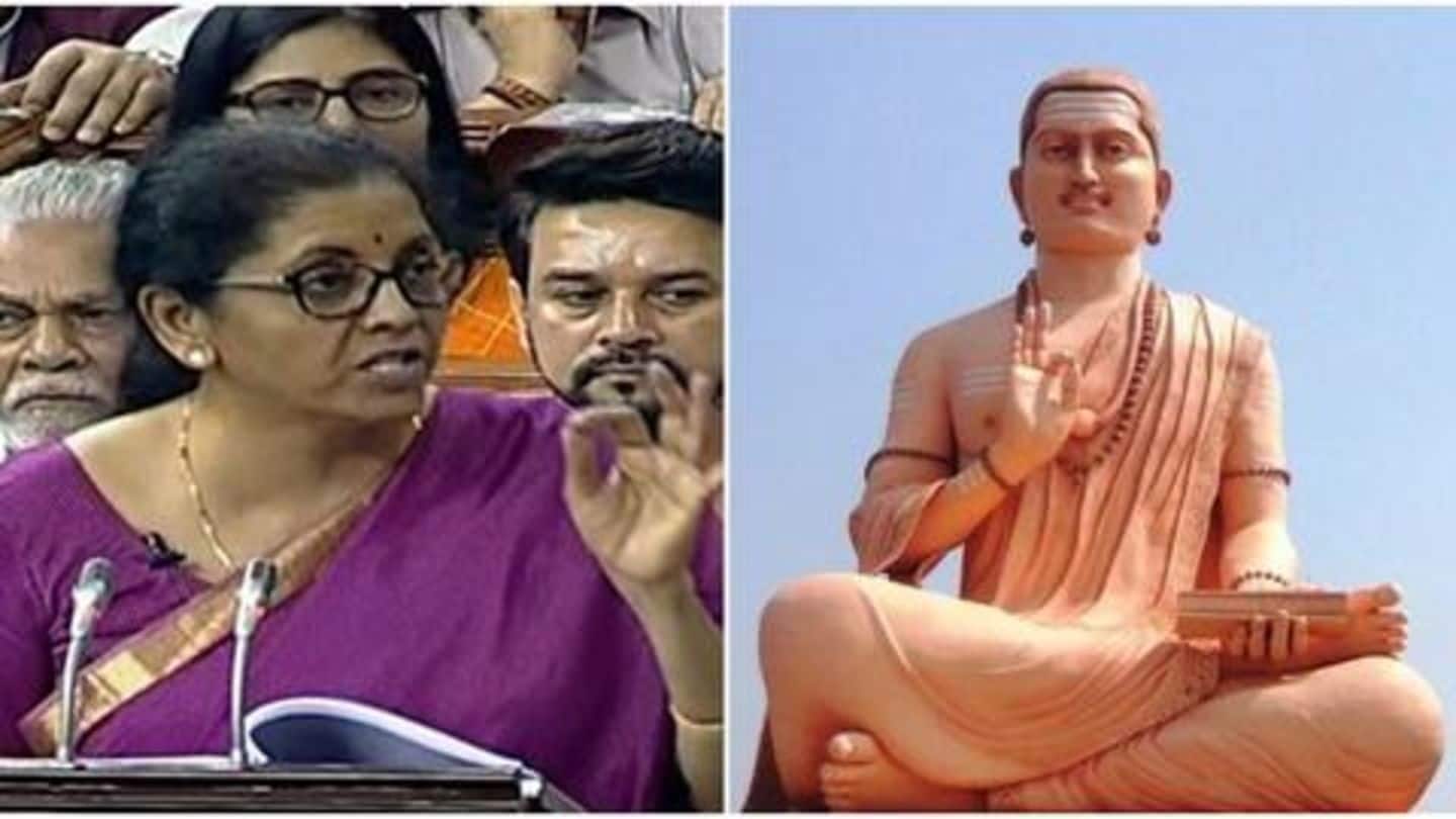 Who's Lord Basaveshwara, quoted by Nirmala Sitharaman in Budget speech
