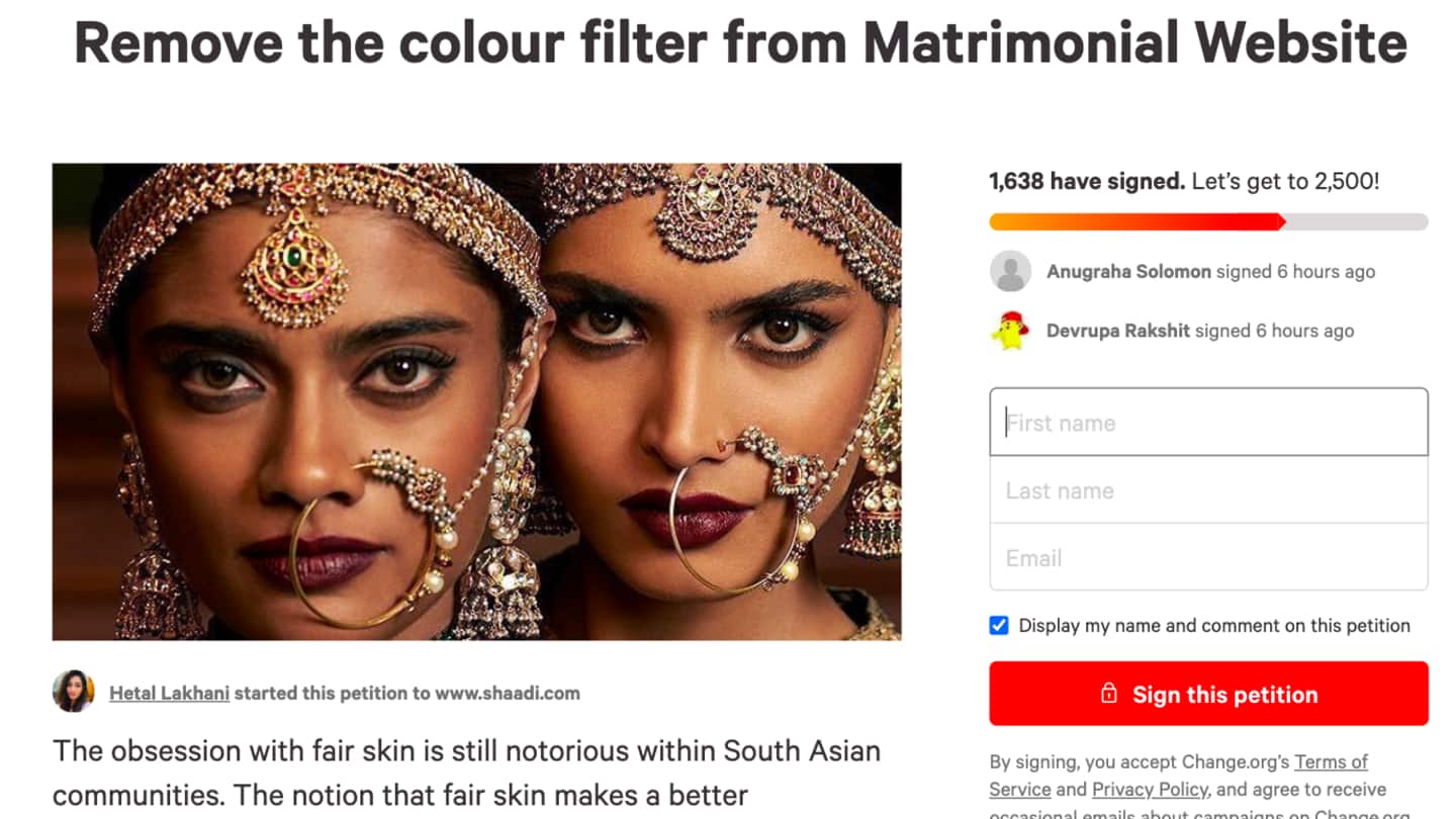 After online petition, matrimonial website removes skin color filter