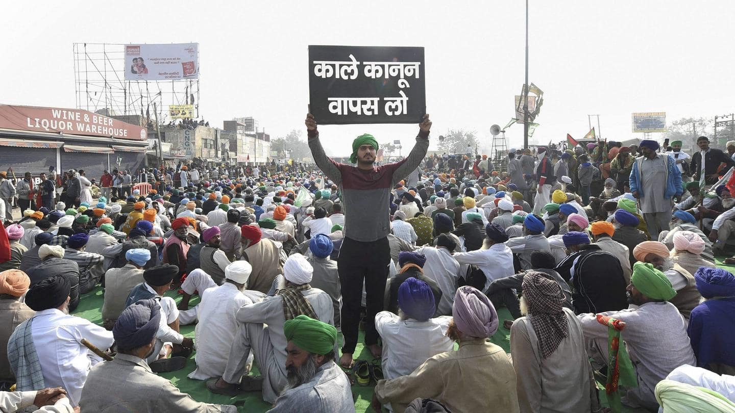 Farmers protesting against three laws passed last September Farmers protesting against three laws passed last September