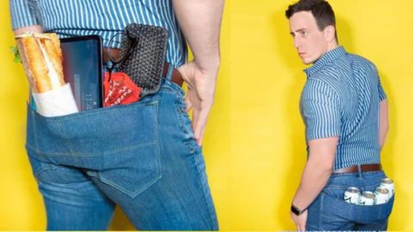 Man designs bizarre single pocket jeans, to carry, well, everything!
