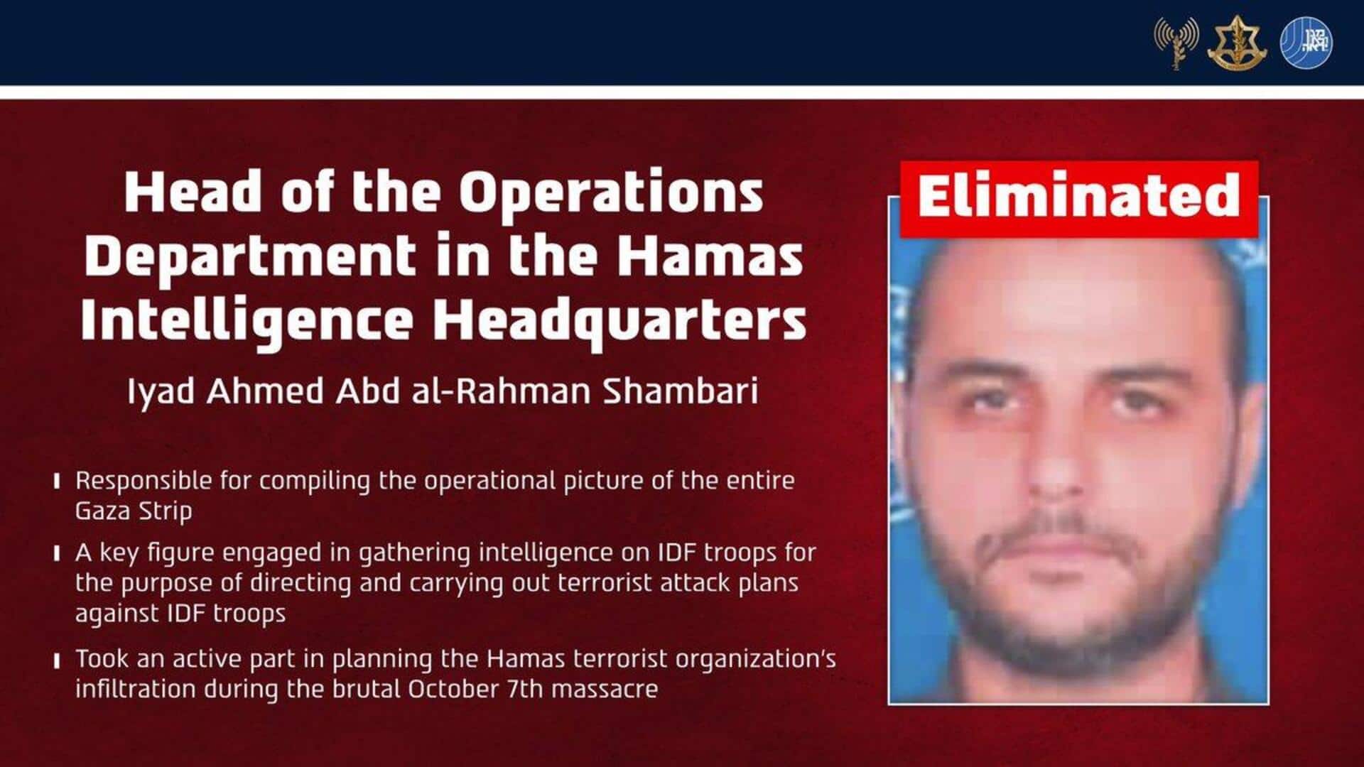 Hamas intel officer who helped plan October 7 killed: Israel 