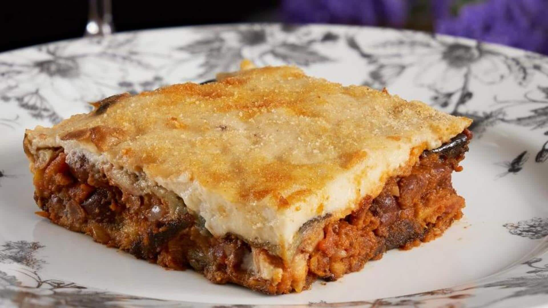 Try this Greek moussaka with lentil bechamel recipe