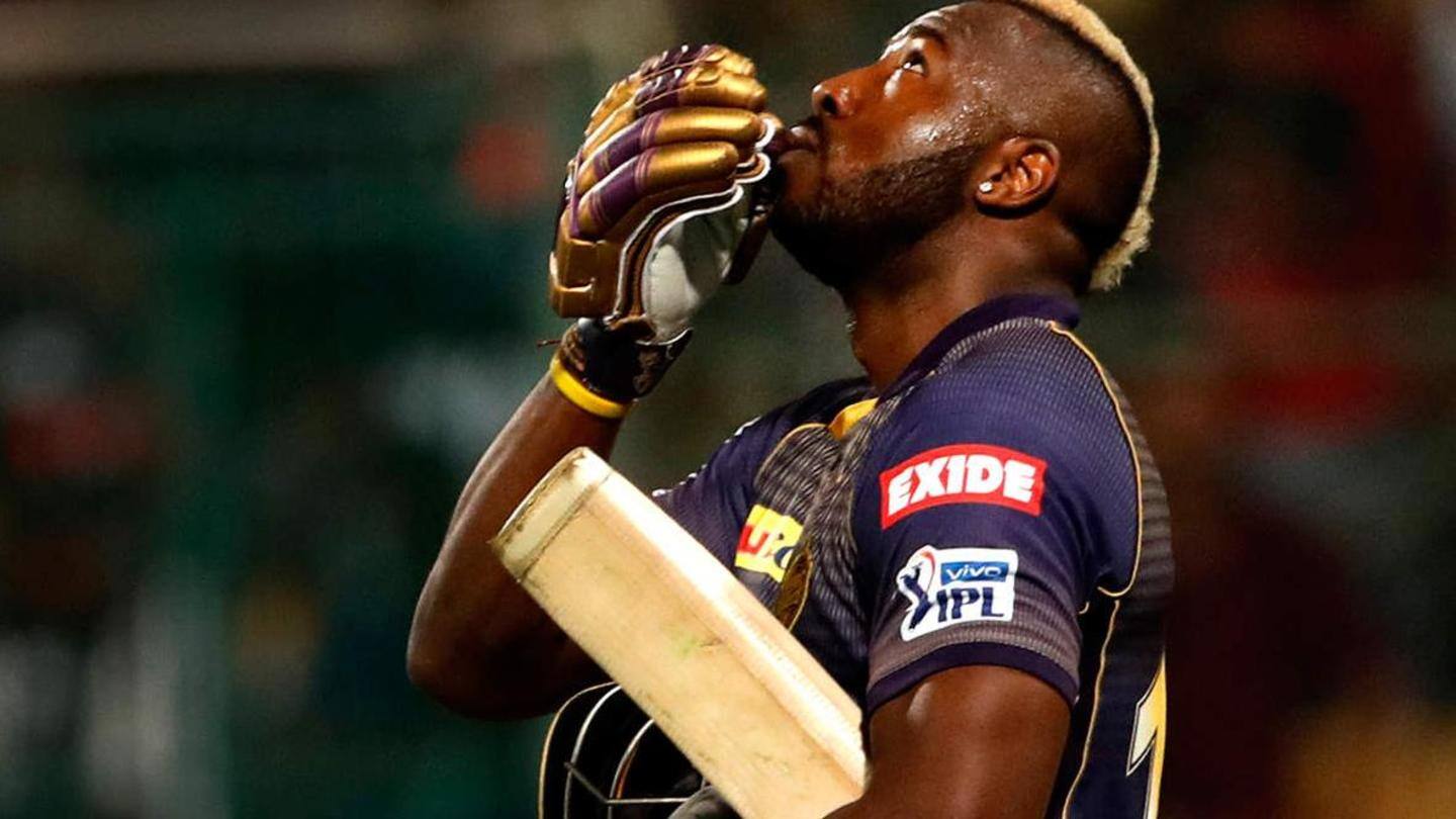 Russell hits his first six of IPL 2020 Russell hits his first six of IPL 2020