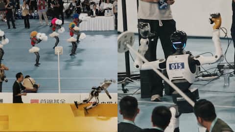 Watch: Robot trips and falls after getting distracted by cheerleaders