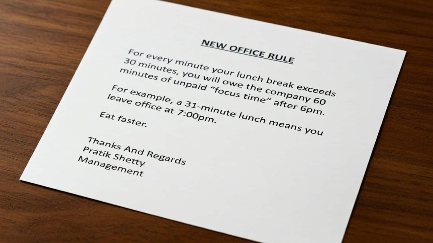 'Eat faster or work longer': Viral lunch-break notice angers netizens