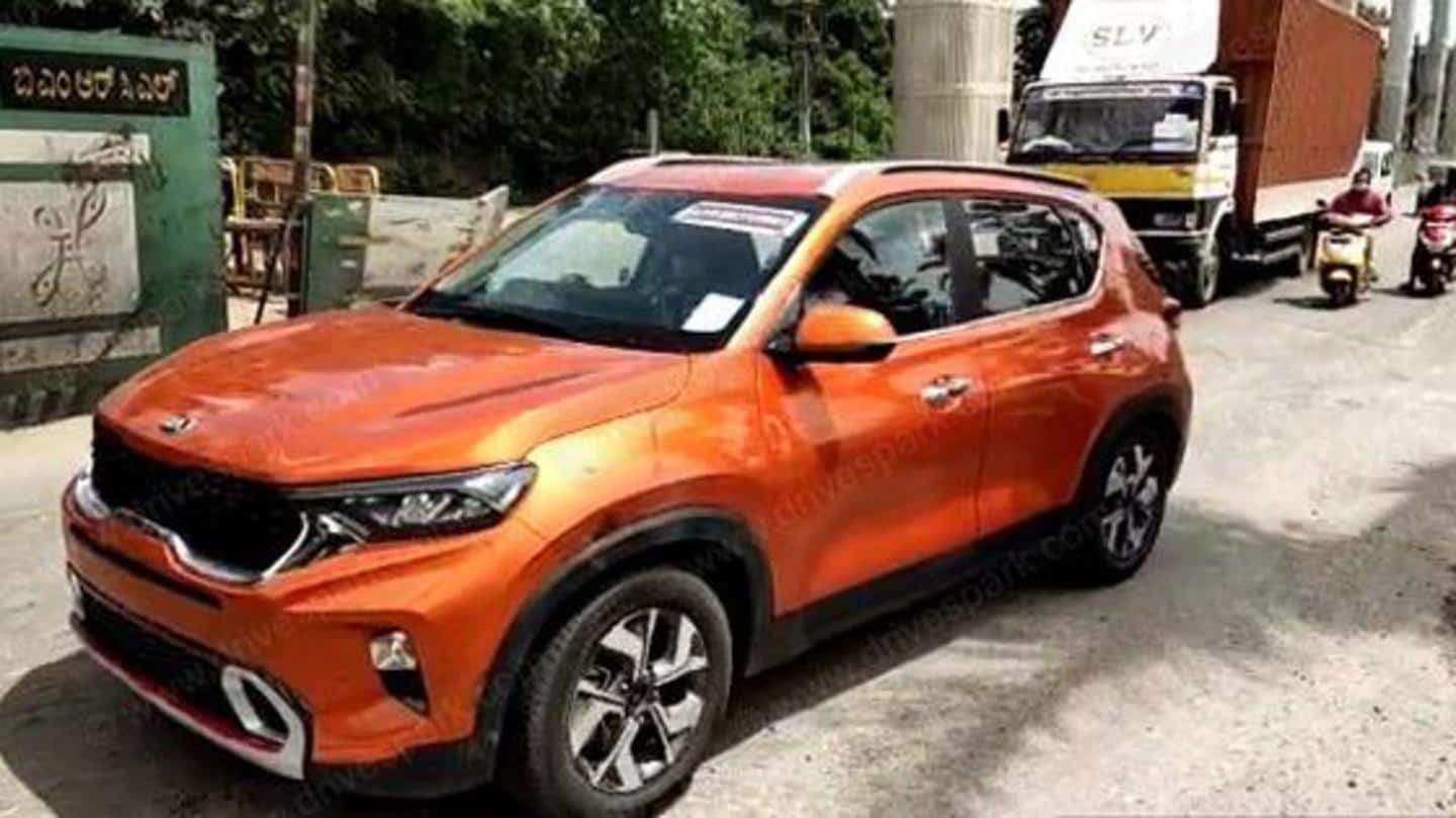 Kia's Sonet sub-compact SUV spotted in an unlisted orange color
