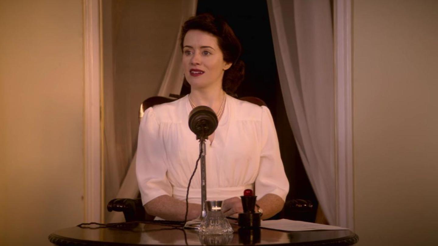 Foy also recreated the Queen's speech Foy also recreated the Queen's speech
