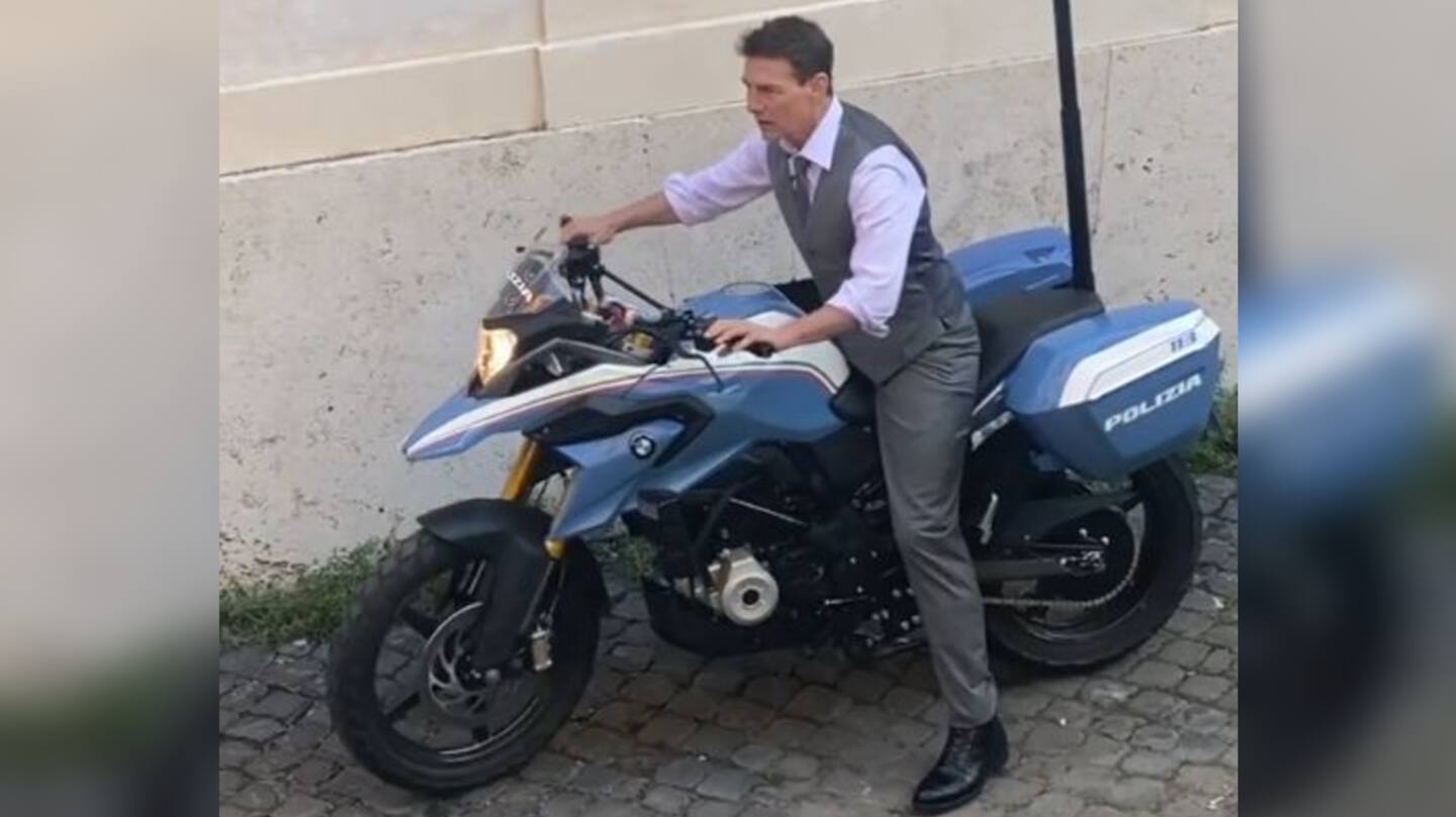 The bike had Italian police stickers pasted all over The bike had Italian police stickers pasted all over