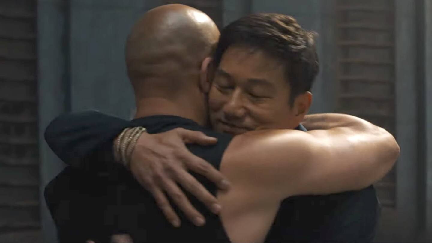 We see Han hugging Toretto, Helen Mirren driving car We see Han hugging Toretto, Helen Mirren driving car