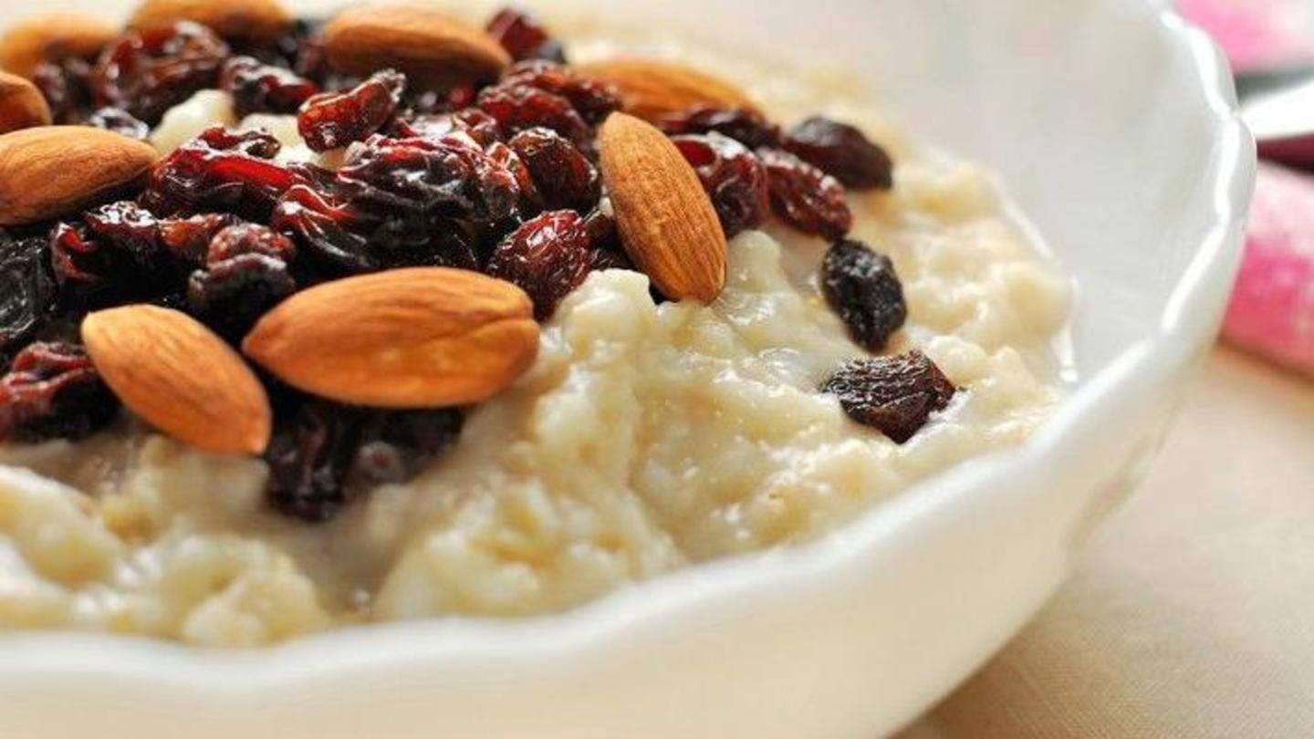 A warm and sweet bowl of oatmeal with dry fruits A warm and sweet bowl of oatmeal with dry fruits