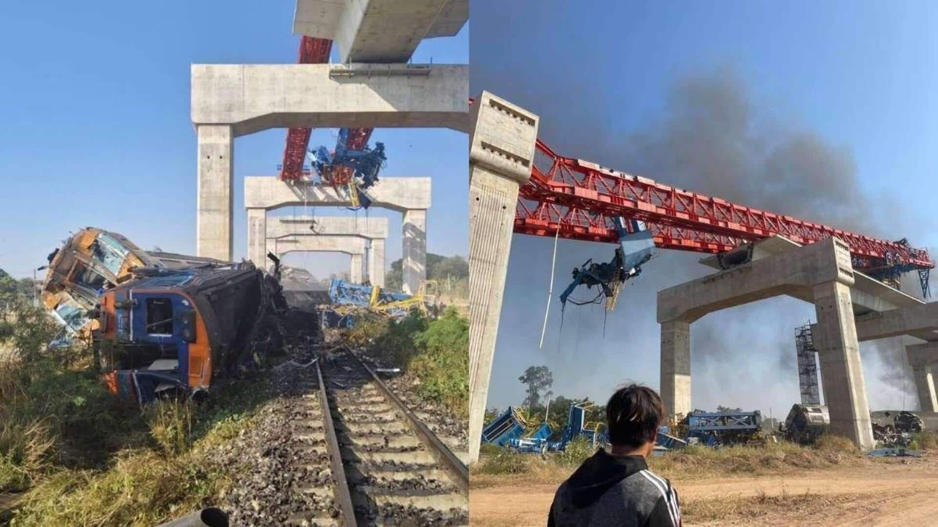 Construction crane falls on moving train in Thailand, 22 killed