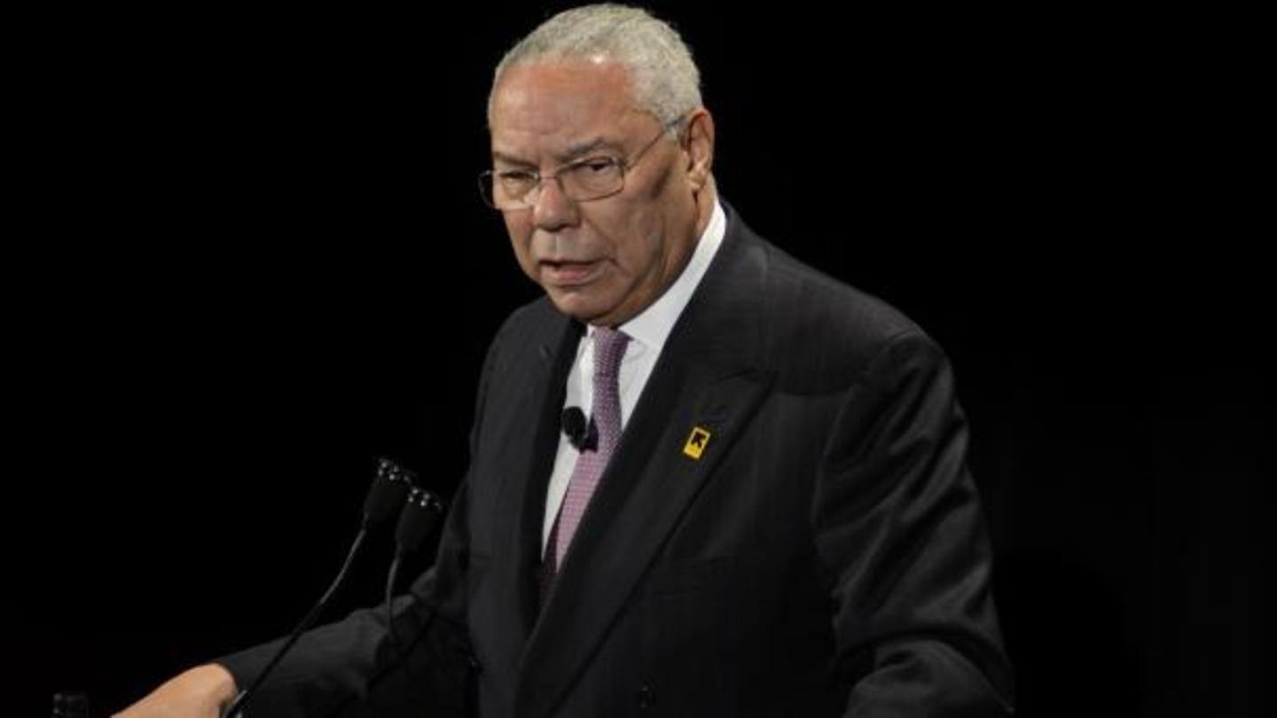 Former Republican Secretary of State Colin Powell delivered an address Former Republican Secretary of State Colin Powell delivered an address