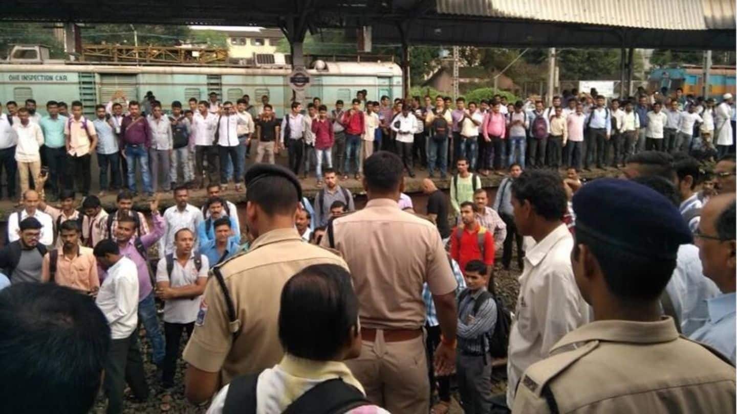 Mumbai: Commuters stage "rail roko" protest at Vasind