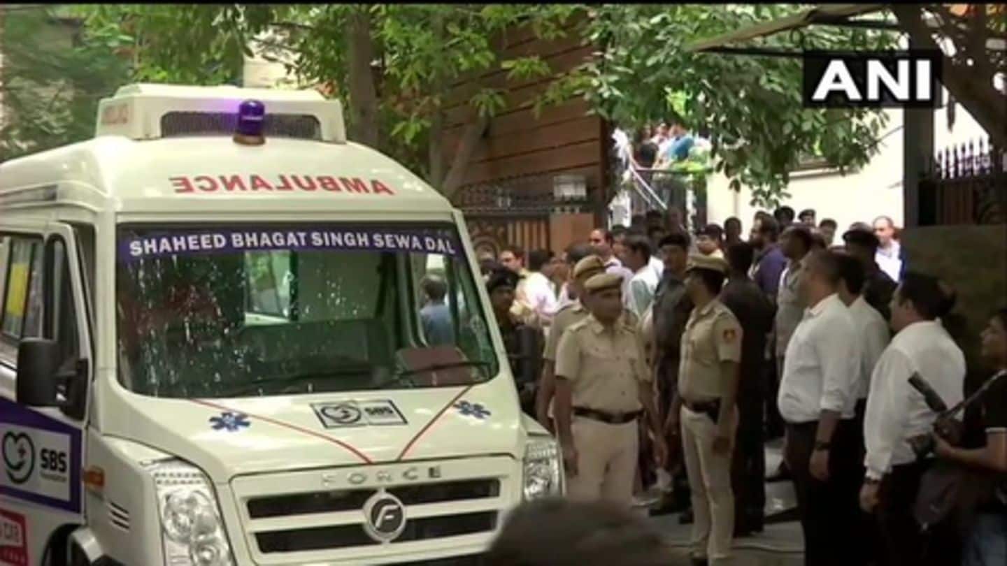 Jaitley's body taken to Kailash Colony residence from AIIMS Jaitley's body taken to Kailash Colony residence from AIIMS