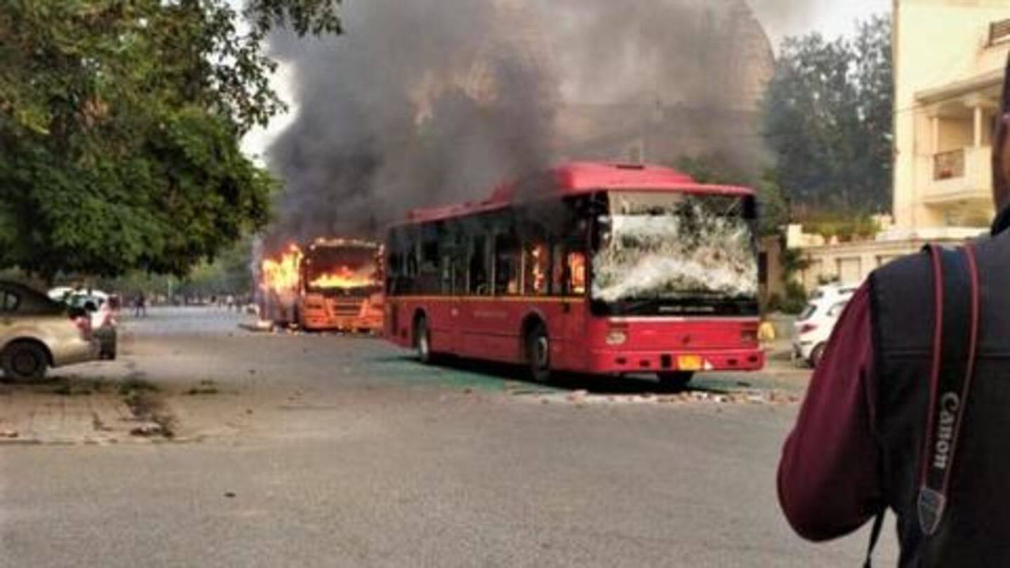 #CitizenshipAct protests in Delhi turn violent; buses set on fire