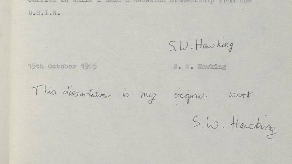 Hawking's PhD thesis consists of four chapters Hawking's PhD thesis consists of four chapters