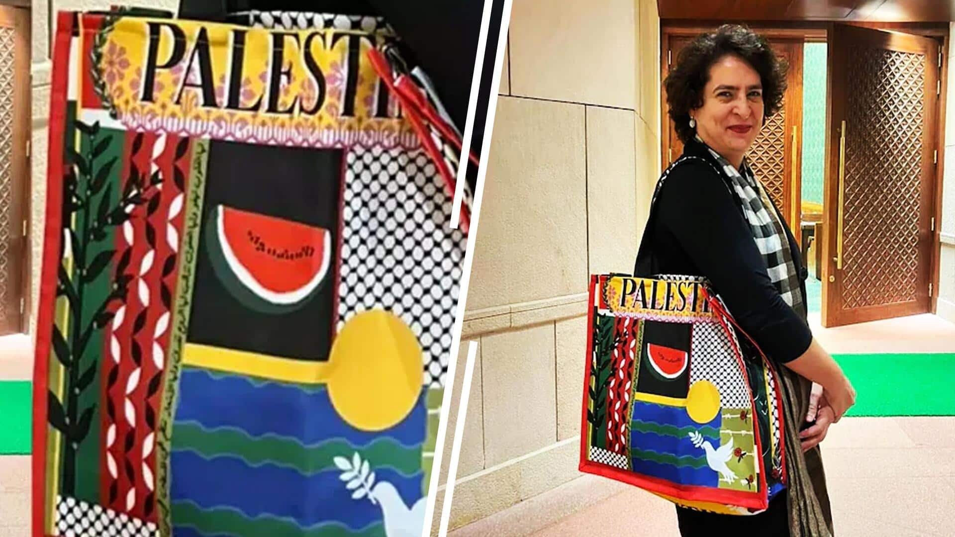 Priyanka Gandhi carries 'Palestine' bag in Parliament; BJP reacts 