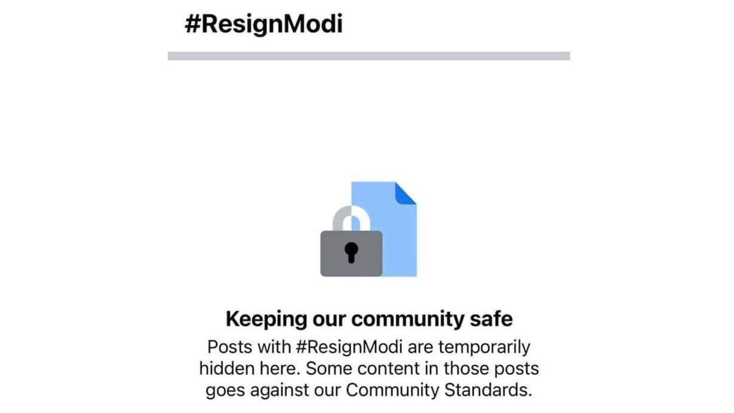 Posts under #ResignModi were reinstated after about three hours Posts under #ResignModi were reinstated after about three hours