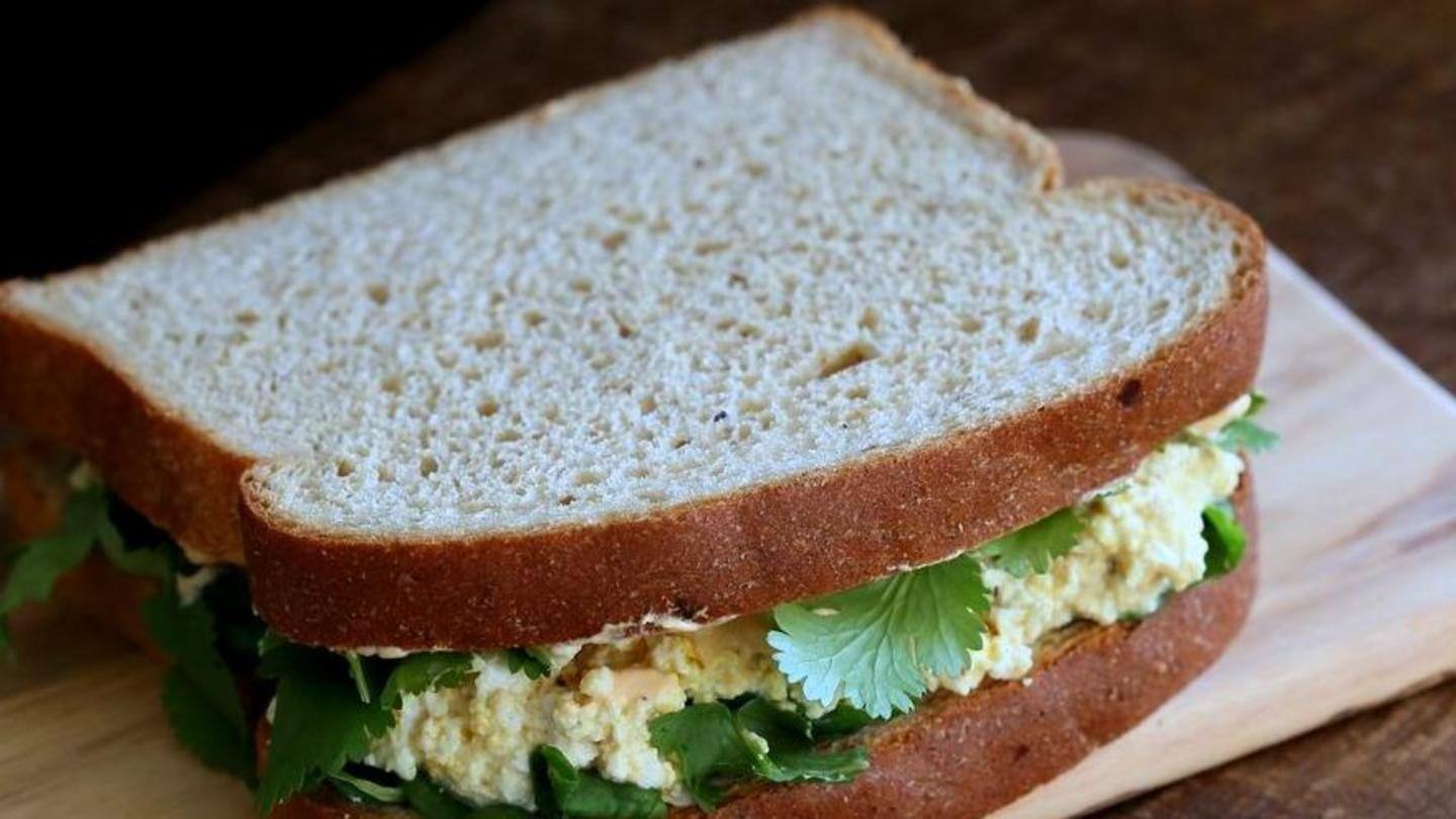 Tofu mayo sandwich with chopped chives, Dijon mustard Tofu mayo sandwich with chopped chives, Dijon mustard
