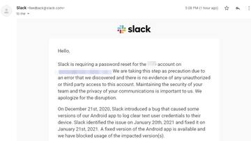 Slack emails some users to reset password, wipe app data