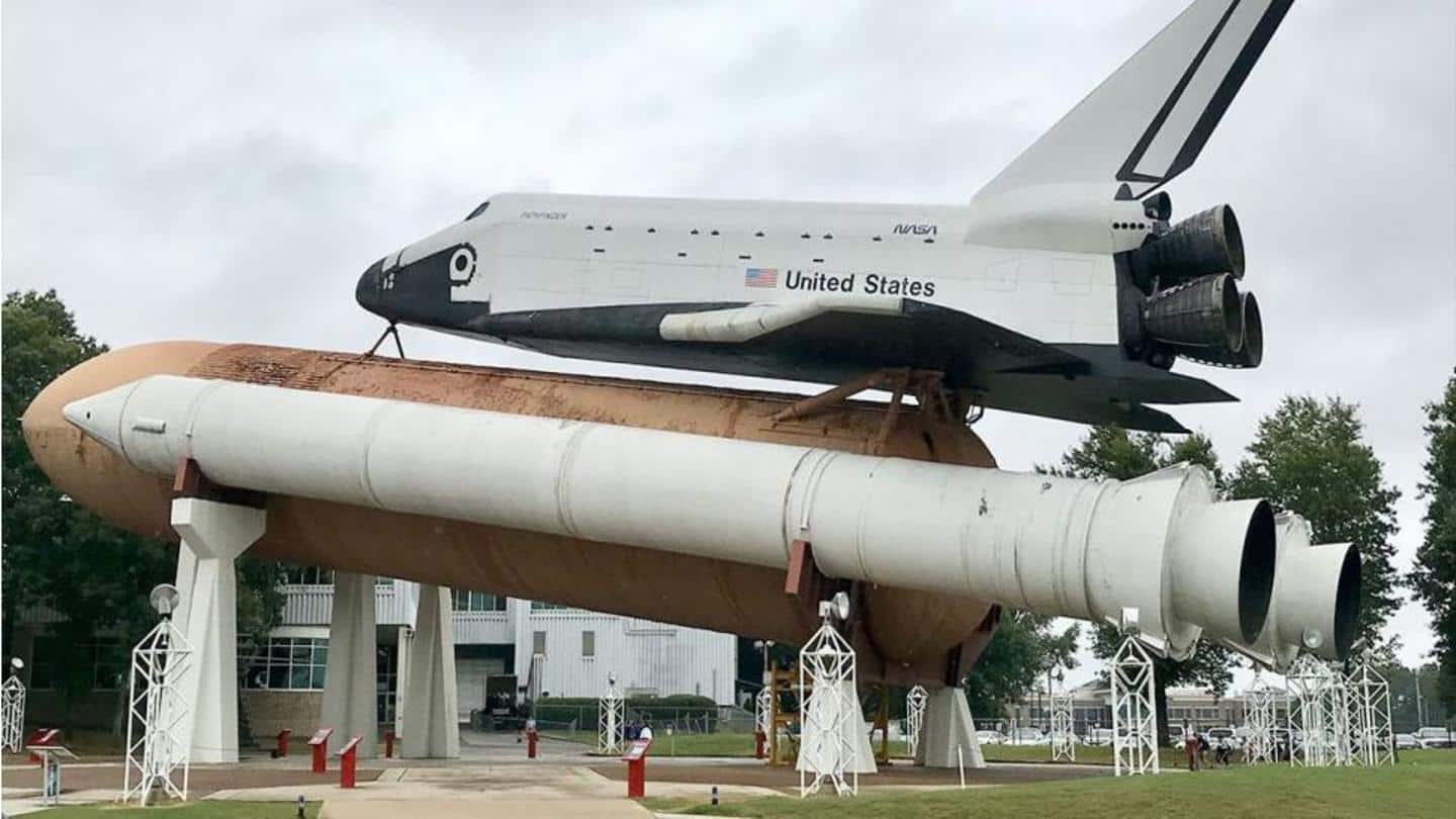Mock Space Shuttle Pathfinder lowered for restoration after 30 years