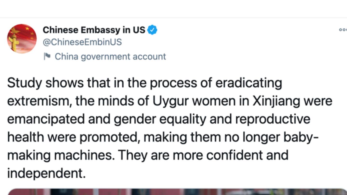 Twitter takes down China's 'baby-making machines' tweet on Uighur women