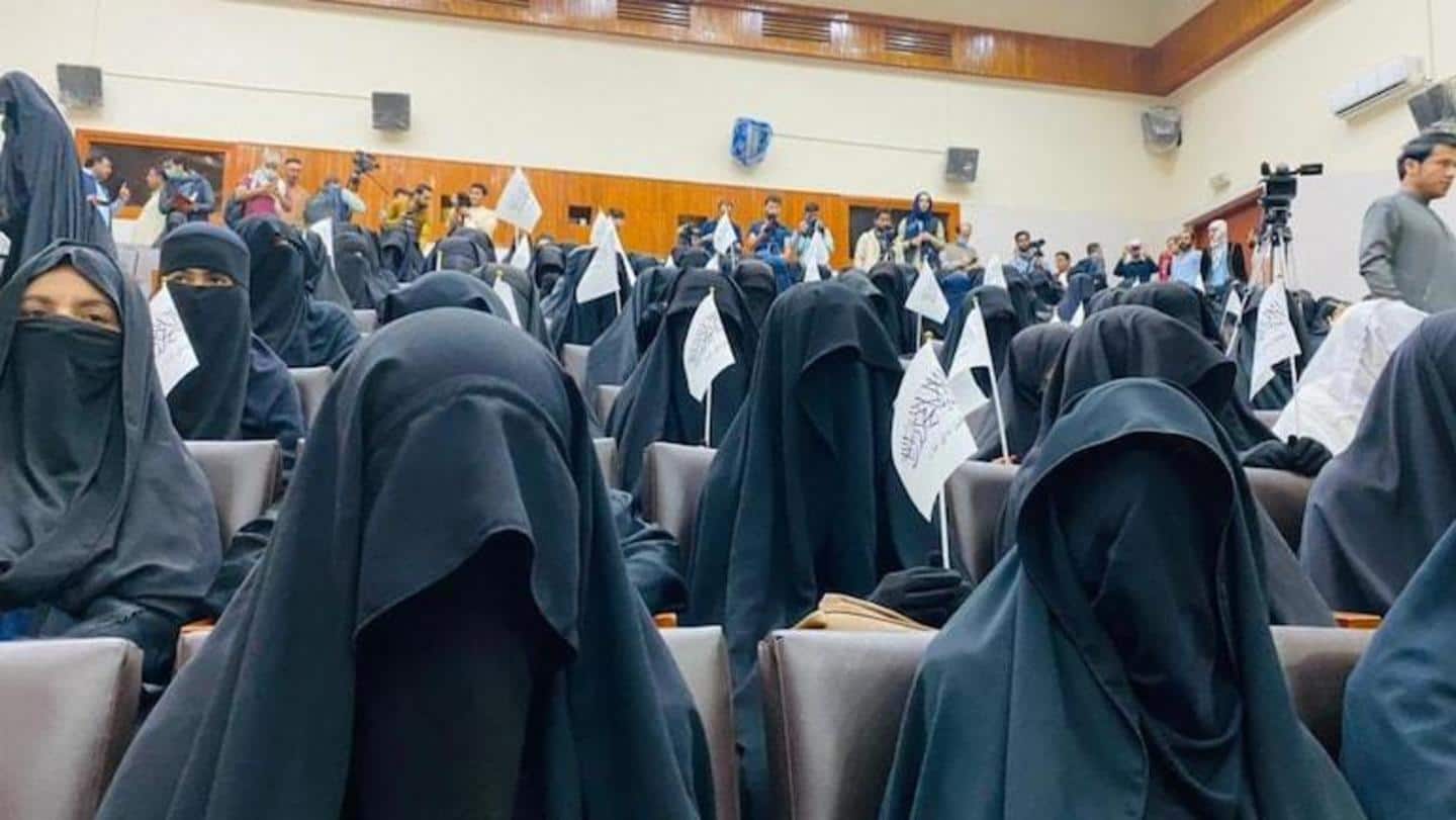 Kabul: Women wearing niqab, burqa stage protest supporting Taliban